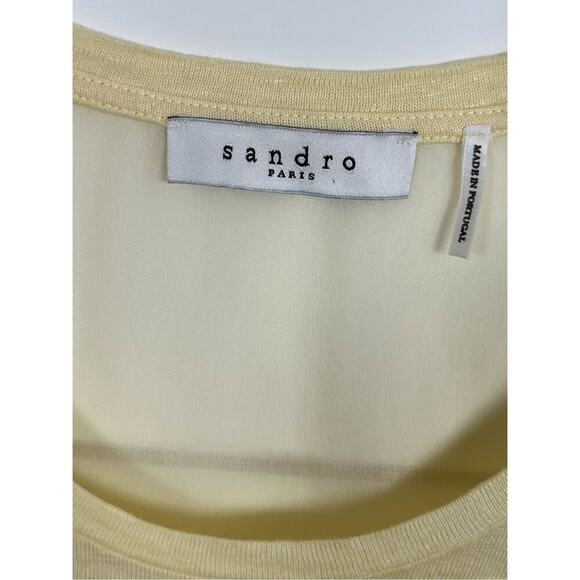 Sandro Paris Linen Front Sheer Back Sleeveless Tank Top Light Yellow Medium - Picture 4 of 7